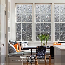 Kromapolis Window Film, Window Privacy Film Frosted, Vinyl Glass Covering, Stained Glass Decorative Film, Static Window Clings, Non-Adhesive (Grayish Black, 11.8 x 78.7 inch)