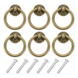 sourcing map 6 Sets Vintage Drop Ring Knobs Retro Dresser Pulls Handles with Screws Zinc Alloy for Dresser Drawer Furniture Closet Cupboard Bronze(45.5mm/1.8" Long)
