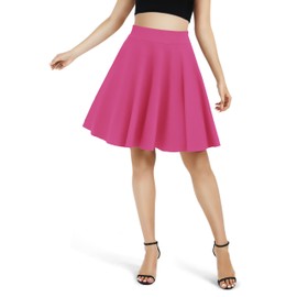 Urban CoCo Women's Basic Midi Skirt Versatile Stretchy Flared Casual High Waisted Skirt(S, Rose)