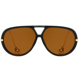 YAMEIZE Retro Pilot Sunglasses for Women Men Oversized 70s Double Bridge Sunglasses With Earring Round Vintage Big Frame Sun Glasses UV400