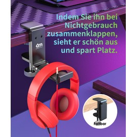 6amLifestyle Foldable Headset Stand, Headphone Holder Made of Aluminium, Universal Table Headphone Stand, Hook for Hanging, Gaming Headphone Holder