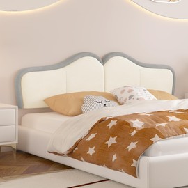 BSHOMGI Queen Size Headboard/Bed Headboard Panels for Adjustable/Upholstered Velvet cabeceras de cama Vertical Modern Wall Mounted Headboards for Bed (Beige+ Light Blue, Queen)