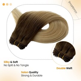 24Inch Long Hair Extensions 120G Ombre Blonde Balayage Hand Tied Weft Hair Extensions Sew in Weft Real Human Hair Ash Blonde to Platinum Blonde 8T60 Double Weft Hand Tied Ombre Sew in Hair Extensions