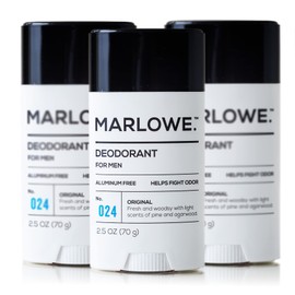 MARLOWE. No. 024 Natural Deodorant for Men 3-Pack | Aluminum Free Stick | Made with Coconut Oil, Shea Butter, Jojoba | Only No-Nonsense Ingredients that Work Best | Sage & Fir Scent