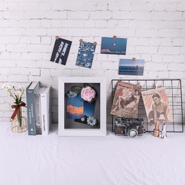 Frametory, 8.5x11 Shadow Box Frame - Front Opening - 2 inch Depth Display Box for Wall and Tabletop Display- Memory Box, 6 Pins Included (8.5x11, White)