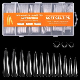 G&B 240Pcs Square Nail Tips, Long Square Press On Soft Gel X Nails, 12 Sizes Half Cover Acrylic False Nail Tips, for Beginner and Home Salon Diy