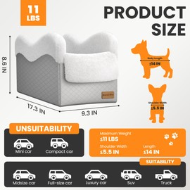 Mavora Max Portable Small Dog Seat for Car,Luxury Center Console Dog Car Seat Booster with Safety Tethers,Auti-Collapse Pet Travel Carrier for SUV,Truck.(Light Grey/White)