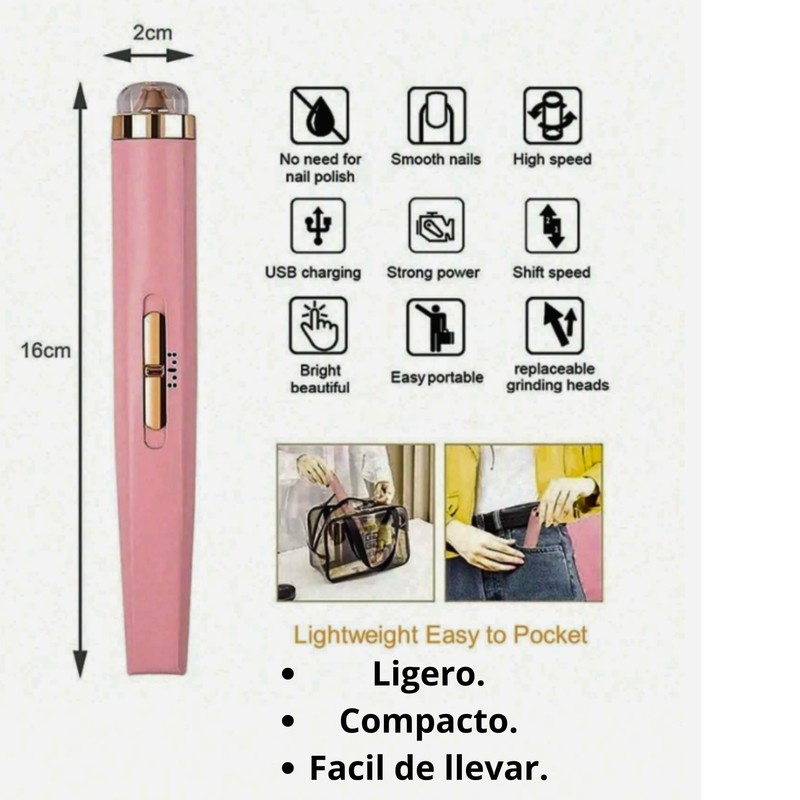 Pulidor de Uñas Recargable 5 en 1 con Luz LED