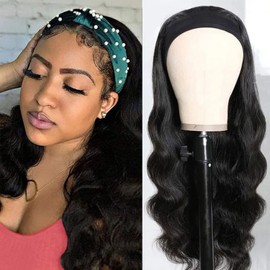 Lauberita Headband Wig Human Hair for Women 16-Inch 180% Density Body Wave Headband Wigs Glueless Human Hair Wig(Body Wave, Natural Black)