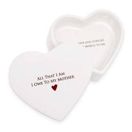 Susabella - Mother of the Bride or Mother of the Groom Wedding Gift, Mother's Day Gift for Mom, Ceramic Heart Keepsake Box or Jewelry Box - All That I Am I Owe To My Mother