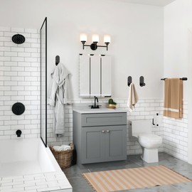 TocTen 5 Pieces Self Adhesive Towel Bar Set, Stainless Steel Bathroom Hardware Set Include Towel Rack, Toilet Paper Holder, 3 Packs Towel Hook, No Drilling Sticky Bathroom Accessory Kit(Black)