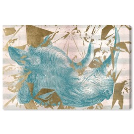 The Oliver Gal Artist Co. Animals Wall Art Canvas Prints 'Blue Rhino' Home Décor, 15" x 10", Gold, Green