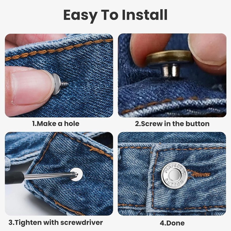 No-Sew Jeans Button Replacement Kit, 10 Sets Metal Snap Tack