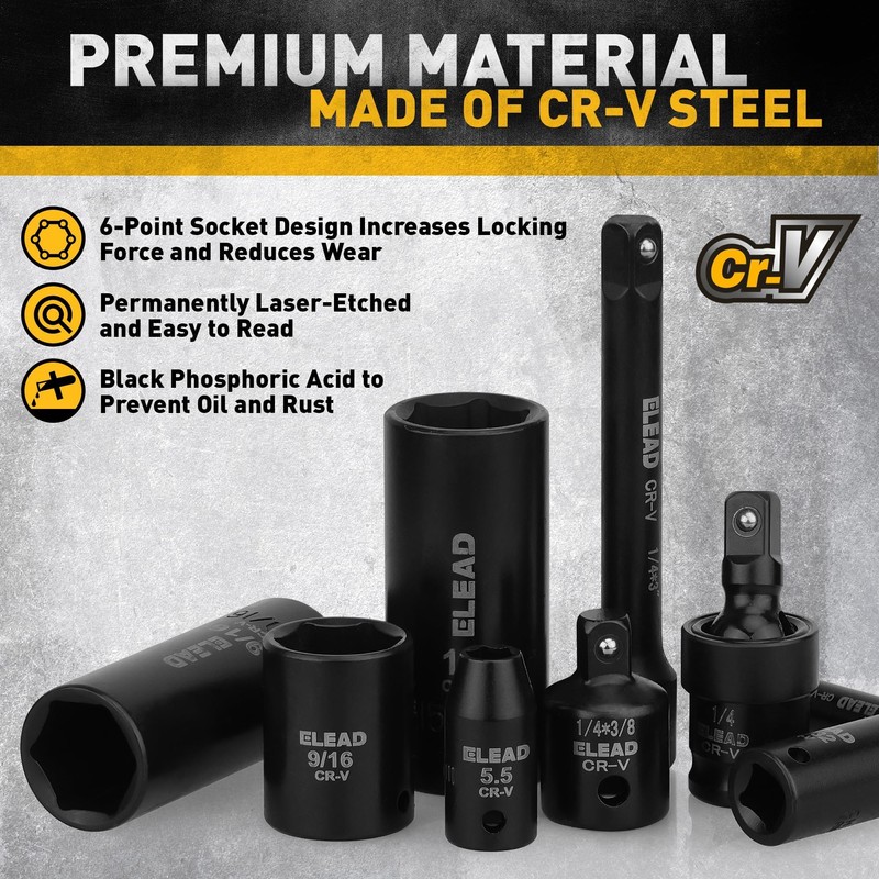 ELEAD 1/4" Drive Impact Socket Set, 56-Piece Standard SAE (5/32