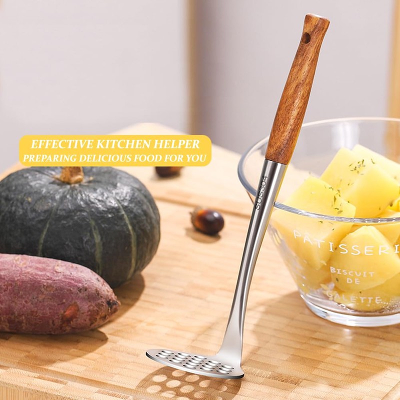 Avocado Masher Stainless Steel Small, Mini Potato Masher, Wooden Handle