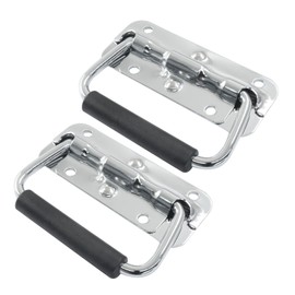 Aracombie Spring Loaded Handle, 100mm / 4 Inch Heavy Duty Folding Handle with Durable Rubber Grip for Toolboxes, Cabinets, Easy to Install, 2Pcs