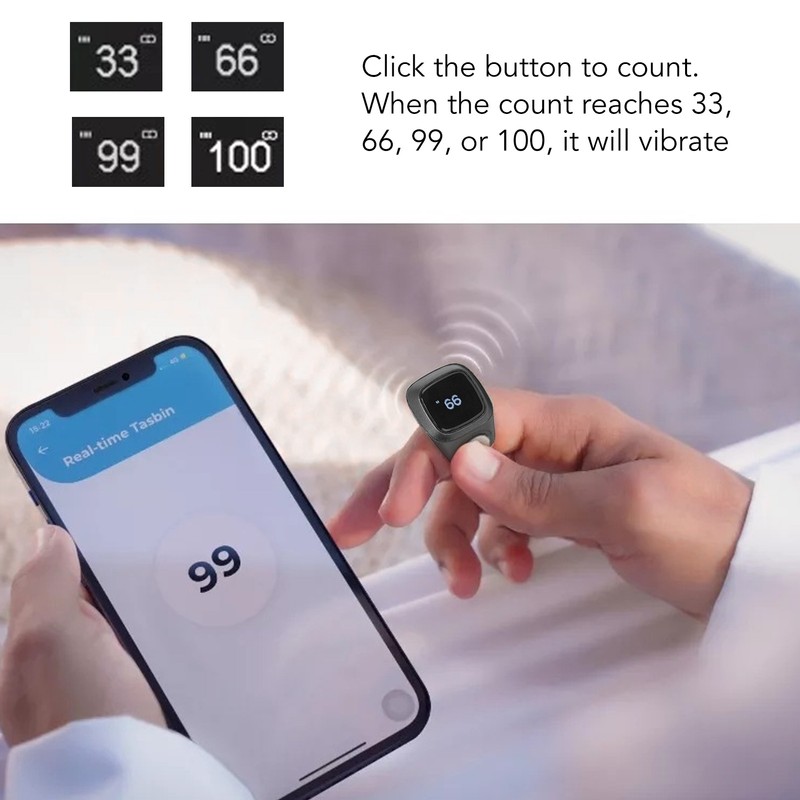 Smart BT Ring Counter 0.49in Screen Portable 5 Prayer Time