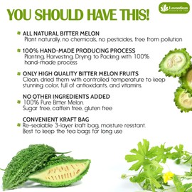 Lavendium Lavendium, Premium 60 Bitter Melon Tea Bags, 100% Natural & Pure Bitter Melon. Bitter Melon Herbal Tea. Bitter Melon Fruit Tea. No Sugar, No Caffeine, No Gluten, Vegan.