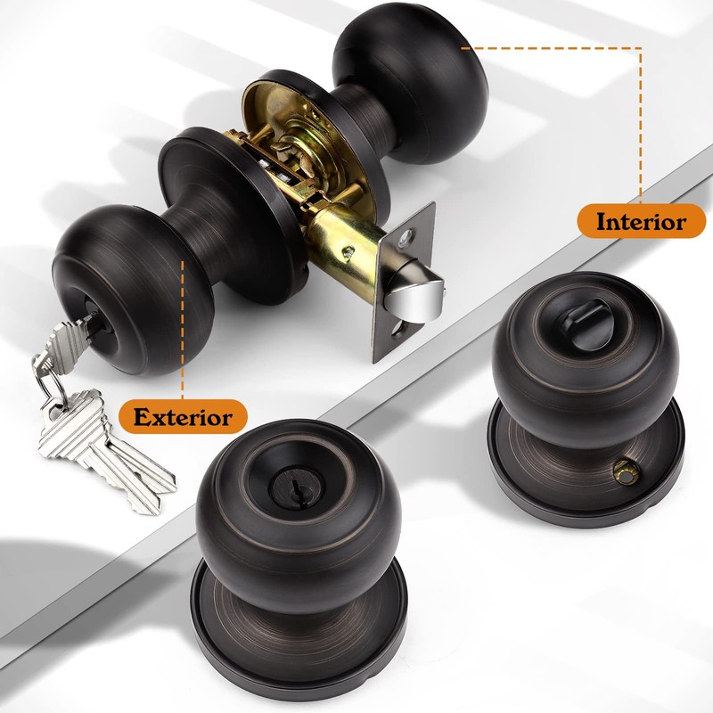 Probrico Keyed Entry Door Knob with Lock and Same Key,