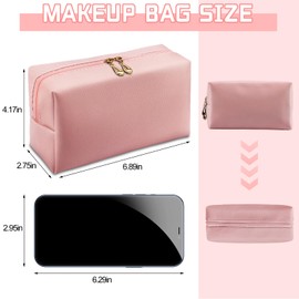 Apooliy Travel make-up bag for purse, PU leather waterproof cosmetic bag, portable make-up bag with zip, wide open cosmetic bag, pink