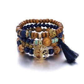 COLORFUL BLING Boho Beaded Bracelet Set for Women Girls Wooden Multi Layered Beaded Bracelet 4Pcs Stretch Bracelet Set Ethnic Jewelry-Style D