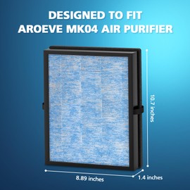 MK04 Filter Compatible with AROEVE MK04 Air Purifier Replacement 4-Layer HEPA Filter for Dust Pet Dander Smoke Pollen for Home and Office Up to 1095 Sq.Ft, MK-04LX MG04JH - Standard Version, 2 Pack