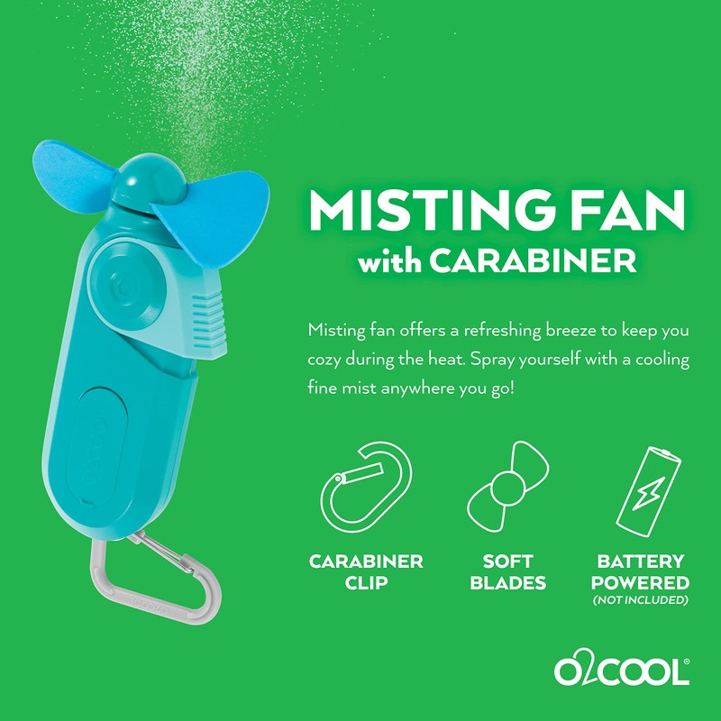 O2COOL Carabiner Sport Misting Fan - Pocket Sized, Portable On-The-Go