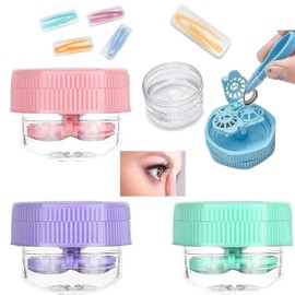 4 PCS Manually Contact Lens Washer Cleaner and 2 Pack Colorful Contact Lens Remover and Inserter Tool Case Set,Portable Contact Tweezers with Soft Tip,Contact Applicator for Soft Hard Contact Lense