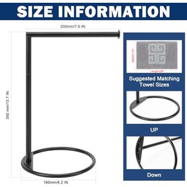 NearMoon Hand Towel Holder Stand, Thicken Metal L Shape Hand Towel Rack, Small Towel Ring, Stable Standing Towel Bar for Bathroom Kitchen Vanity Countertop, 8” L 14” H (Matte Black, 1 Pack)