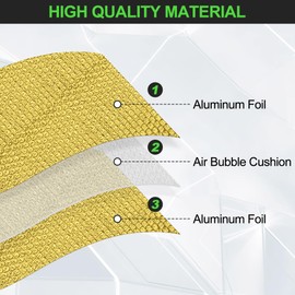 Reflective Insulation Roll 59inch x 10Ft Double Bubble Reflective Aluminum Foil Wrap Insulating Sheet Thermal Shield Radiant Barrier for Winter RV Window Thermal Cold Insulation Summer Heat - Golden