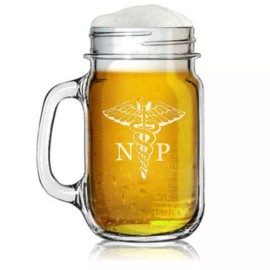 MIP 16oz Mason Jar Glass Mug w/ Handle NP Nurse Practitioner
