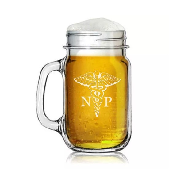 MIP 16oz Mason Jar Glass Mug w/ Handle NP Nurse