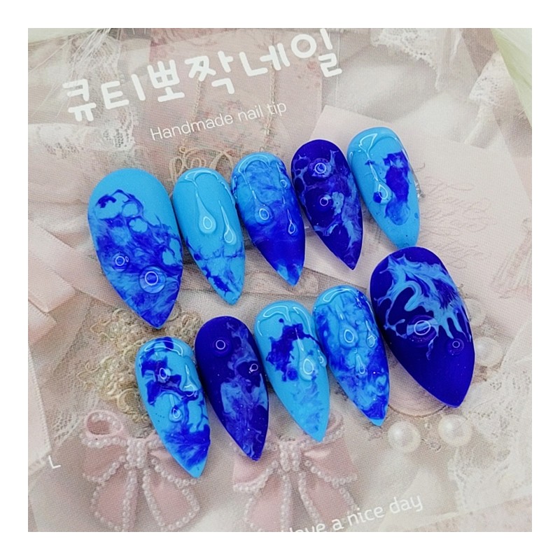 Aqua Matte Handmade Nail Tips - Square M / 아쿠아