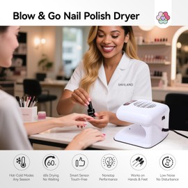SAVILAND Essentials 5X Faster Dry Nail Dryer: 300W Strong-Air Nail Dryer For Regular Polish Smart Sensor Nail Polish Dryer Warm & Cool Wind Dual Air Dual Modes Battery-Free Nail Fan Home Salon Use
