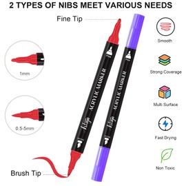 Artugn 24 Colors Acrylic Paint Pens, Dual Tip Markers for Rock, Ceramic, Wood, Plastic, Calligraphy, Scrapbooking, Card Making, Stocking Stuffers, Christmas Gifts for Teens DIY Crafts