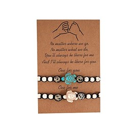 Pingyongchang 8mm Vintage Turquoise Sea Turtle Bracelet,Bohemian Turquoise Natutal Stone Bracelet Adjustable Hand Woven Bead Strand Bracelet with Card for Women Men