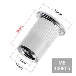 Gueenky Pack of 100 Rivet Nuts M8 Stainless Steel Flat Head Rivet Nuts M8 Stainless Steel Rivet Nuts Blind Rivet Nuts M8 Countersunk Head for Metal Plastic (14 mm x 18 mm)