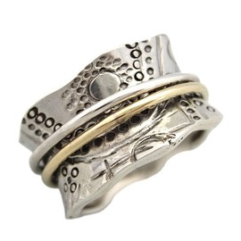 Energy Stone “Sun Worship” (Style# UK14) Meditation Ring Made from Sterling Silver with Twist Ring