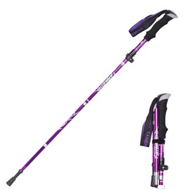 Baomasir Trekking Pole, Hiking Stick, Ultralight, Adjustable Wrist Strap, Ergonomic EVA Handle, Sweat-Absorbing, Fitness, Mountaineering, Hiking Tours (Purple)