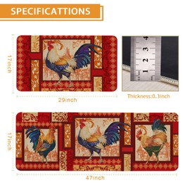 Kuyuayee Farmhouse Rooster Kitchen Rugs Set of 2 Non-Slip Farm Rooster Kitchen Mats Rustic Home Decor Low Profile Washable Floor Mat 17x47 Inch and 17x29 Inch