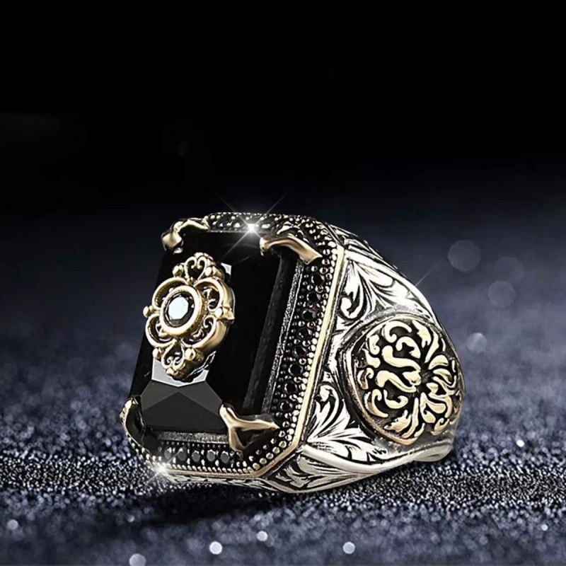 Anillo Vintage De Acero Inoxidable Con Piedras Preciosas