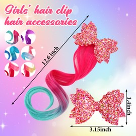 VGMANNTA Haarspangen Mädchen Bogen Haarsträhnen Kinder 6 Stück Haarschmuck Mädchen für Haarverlängerung Glitzer Haarsträhnen zum Einflechten Bunt Haarklammern Mädchen Party Ankleiden