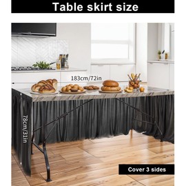 6ft Black Table Skirts for Rectangle Tables Polyester Desk Skirt Ruffle Cloth Table Skirting Tablecloth for Wedding Birthday Party Baby Shower Dessert Table Decorations