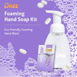 Dazz Foaming Hand Soap Starter Kit Eco Friendly Refillable Foam Hand Wash - Includes 2 Refill Packets + 8.5oz Foam Hand Soap Pump - Lavender-Lemon Scent - Fits All Glass Foaming Pumpers