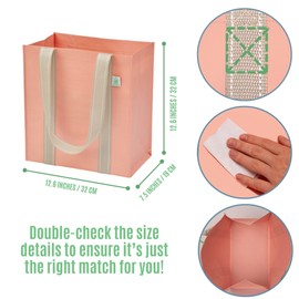 VENO 4 Pack Reusable Grocery Shopping Bags, Valentines Day Small Tote Bag w/Handle & Hard Bottom, Heavy Duty, Foldable - Pink