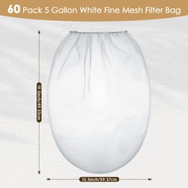 Windyun 60 Pcs Paint Strainer Bags 5 Gallon Fine Mesh Filter Bag Disposable Paint Bucket Strainer Mesh with Elastic Top Opening Hydroponic Filter Tool for Gardening(White)