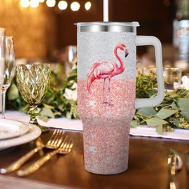 Flamingo Gift for Flamingo Lover,Flamingo Tumbler 40 oz with Handle Straw Insulated Stainless Steel (Flamingo)