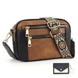 JinDouer UmhäNgetasche Damen Pu Leder, Crossbody Bag mit Breitem Schultergurt, Kleine Handtasche mit Vielen FäChern - Tasche (Schwarzbraun)