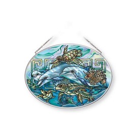 Amia Heaven on Earth, Dolphin and Sea Turtle Glass Sun Catcher, Multicolor (42666)