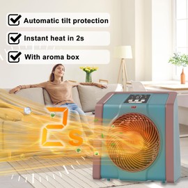 HEATIT Space Heater for Indoor, Digital Display with Thermostat, 1-12H Timer, Fan Mode,1500W/750W, Electric Space Heater for Office, Bedroom,Cyan,10.6"Dx7.0"W x 11.8"H